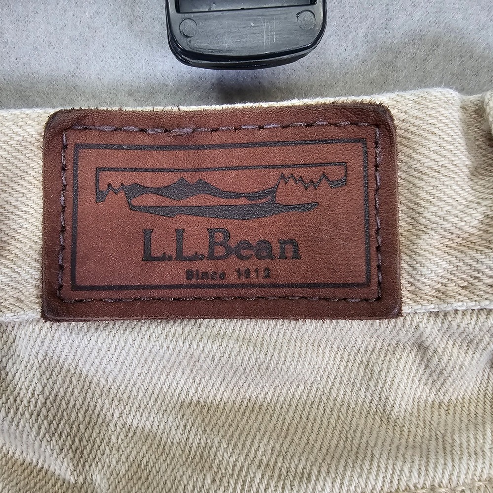 LL Bean Mens Classic Fit Flannel Lined Jeans 36x30 Beige Plaid Rugged Denim Pant - Picture 6 of 11